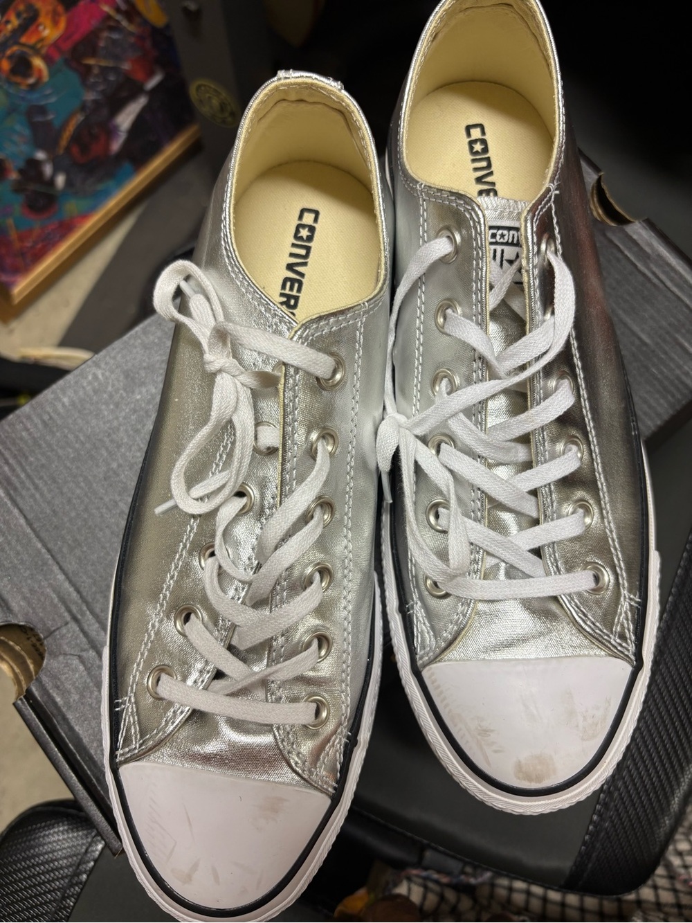 Converse Women's Metallic Silver Low-Top Platform Sneakers